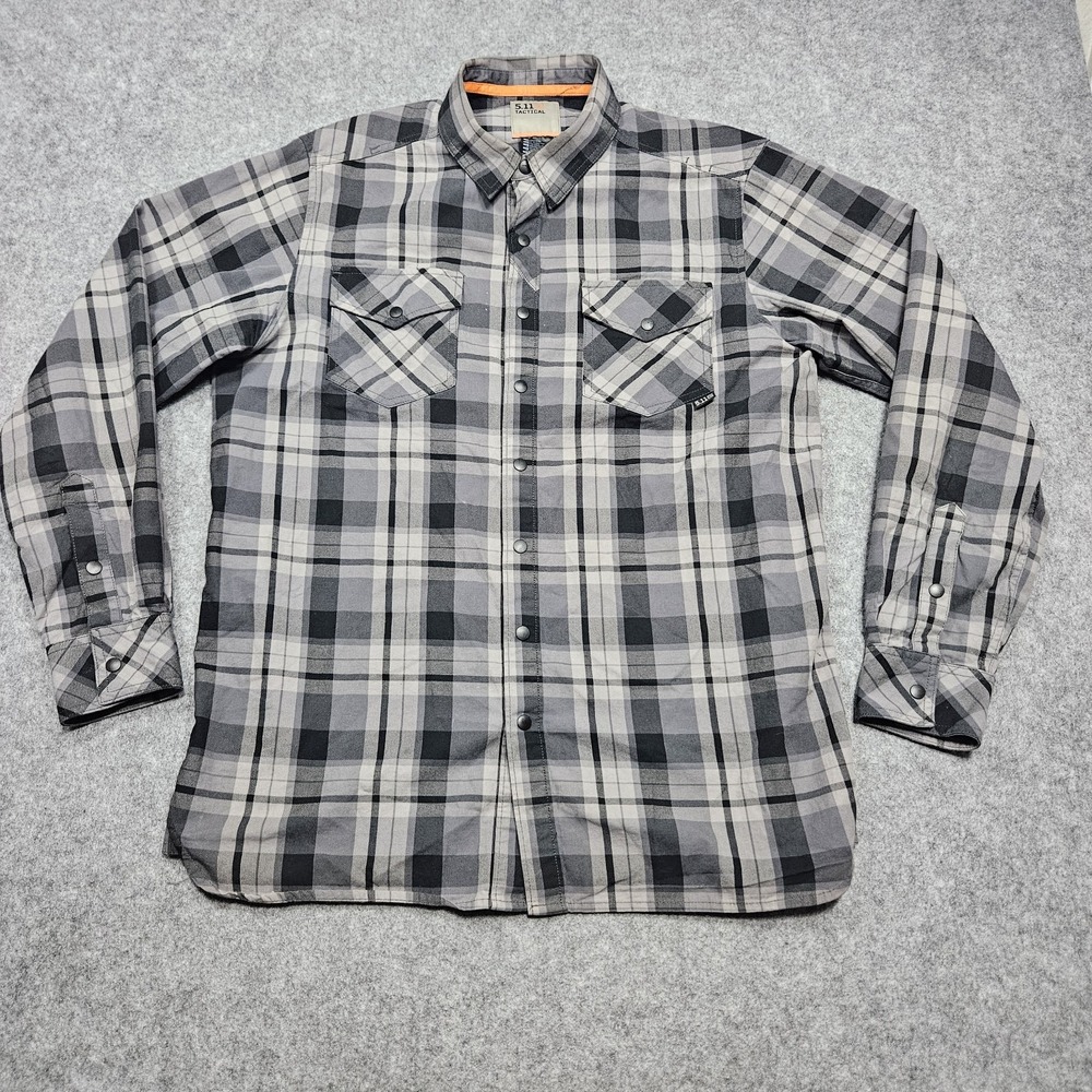 5.11 Tactical‎ Mens Igor Shirt Men M Snap Button Long Sleeve Plaid Grey Cotton